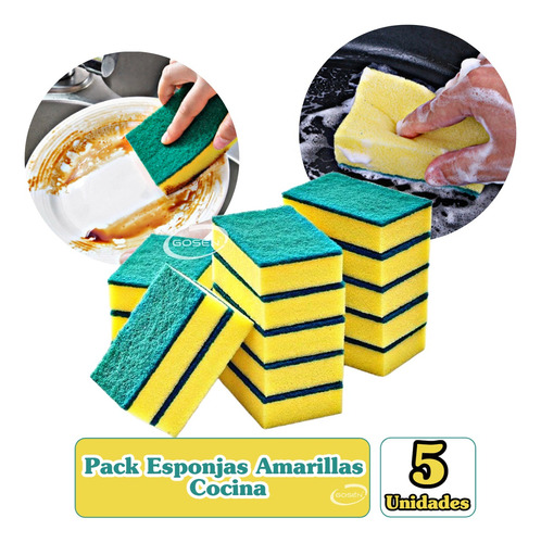 Pack 5 Esponjas Amarilla Lisas Multiuso - Esponja Cocina