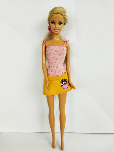 Barbie Rubia Vestido Rosa Falda Amarilla Perrito Blusa 1999