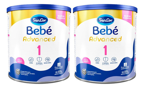 Sancor Advance Leche Fórmula 1 En Polvo Lata 800g Pack X 2un