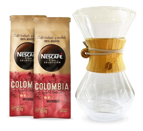 Café Fina Selección Colombia 2x250g+cafetera Chemex Deregalo