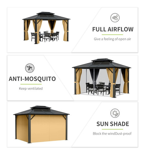 Gazebo De Techo Rígido, Kiosco De Metal Con Doble Techo