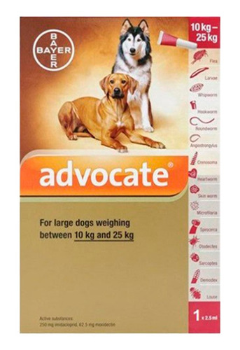 Antipulga Perros Advocate Antiparasitorio 2.5ml Roja 10-25kg