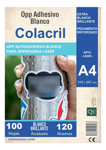 Papel Opp Autoadhesivo A4 Blanco Colacril Impresora Laser