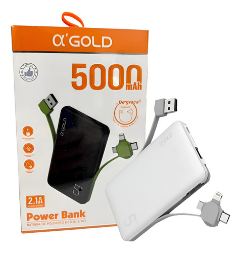 Carregador 3 Em 1 Portátil 5000mah Com Alta Eficiência