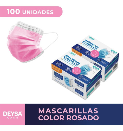 Mascarillas Desechables 50 Un 2 Cajas (100 Un). Color Rosado