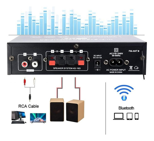 Amplificador De Audio Bluetooth Usb Mini Home De 2 Canales