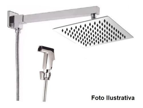 Imagem 1 de 9 de Ducha/ Chuveiro Slim 20cm Em Inox 304 Completa Gatilho Abs
