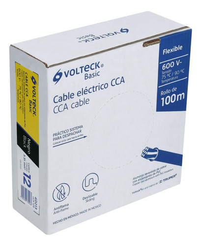 Rollo D 100 Metros D Cable Thw Cca 12 Awg Negro Basic 40213