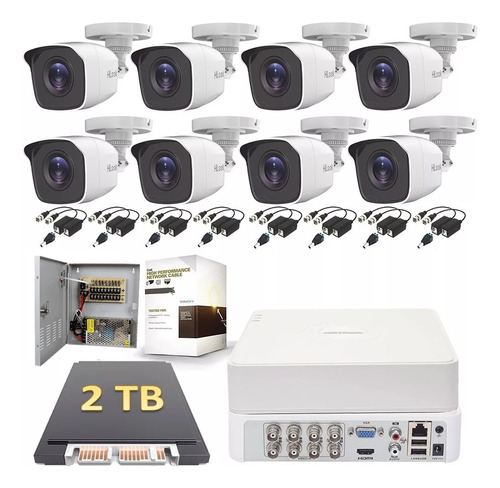 Kit Cctv Hikvision 8 Cámaras Fhd-1080p 2 Tb Cat6 Fuente