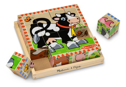 Melissa & Doug Farm Rompecabezas De Cubos De Madera Con Band