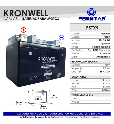 Imagen 2 de 10 de Bateria Kronwell Gel Ktm Duke 200 Ytx9-bs / Yt9a