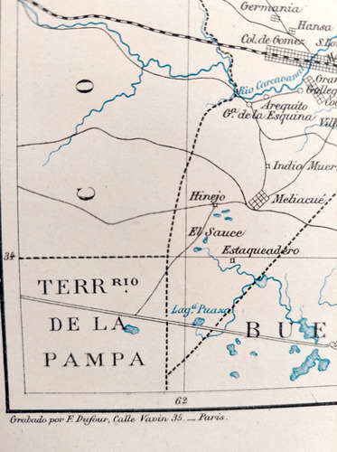 Antiguo Mapa 1884 Santa Fe Provincia Ferrocarriles Plano (Usado)