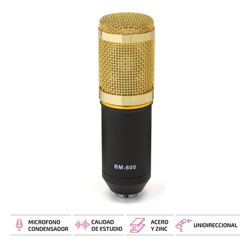 Micrófono OEM BM-800 condensador unidireccional negro/dorado