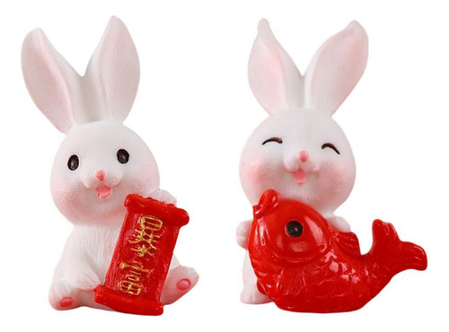 2 X Estatuas De Conejo De Año Nuevo Chino Estatuilla De