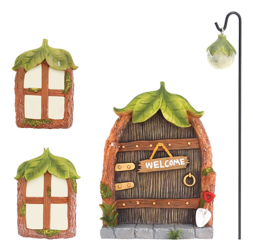 Puerta Hada Ventana Para Arbol Luz Kit Jardin Miniatura Que