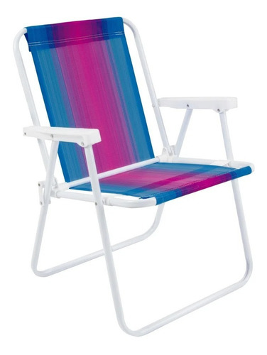 Silla alta de playa Mor Comfort de acero rojo, naranja y azul, colores mezclados