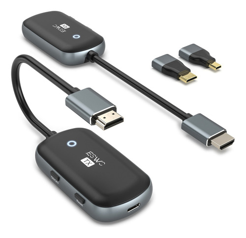 Jeswo Extensor HDMI Inalámbrico 30m Transmisor y Receptor HDMI 1080p con Kit Adaptador Mini HDMI y Micro HDMI para Latpops/ PC/ Proyector/ TV, Plug and Play