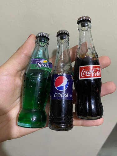Yh 3 Antiguas Botellas Gaseosas Miniatura Vidrio Coca Pepsi