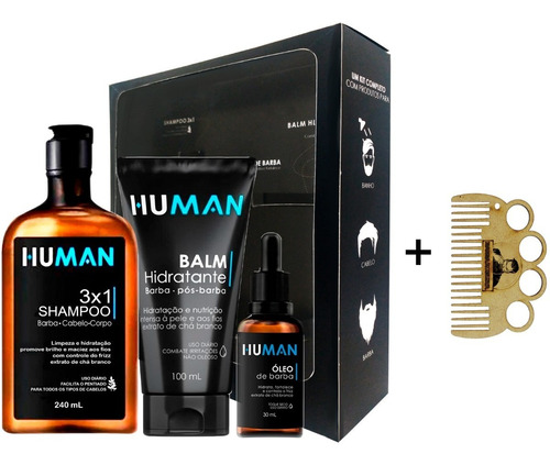Imagem 1 de 6 de Kit Barba Human - Shampoo 3x1, Balm, Óleo.