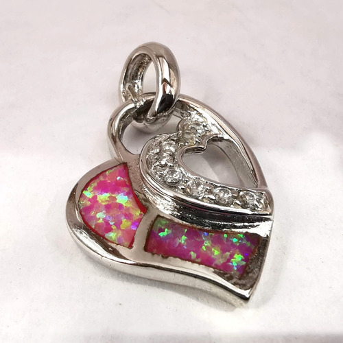 Imagen 3 de 4 de Dije Con Opalo De Fuego Rosa Y Zirconias Plata Laminada .925