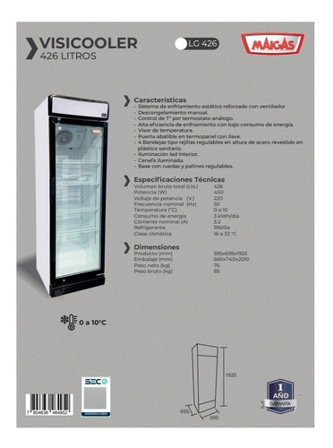 Visicooler Refrigerador Vitrina 426 Litros 192x59x69/dechaus