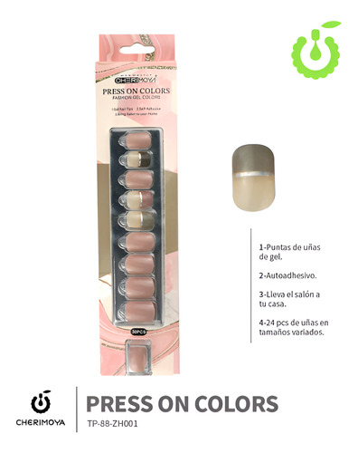 Press On Tips Autoadhesivo Cuadradas Cherimoya 30u Zh001 Zh001