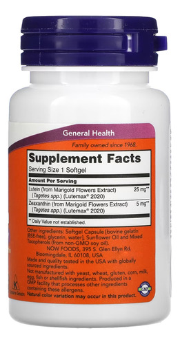 Now Foods Luteína Zeaxantina 25/5mg Lutein Zeaxanthin 60sot Sabor Sem Sabor