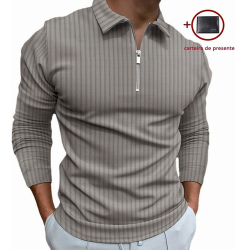 Polo Hombre Con Cremallera Manga Larga Camisa Rayada