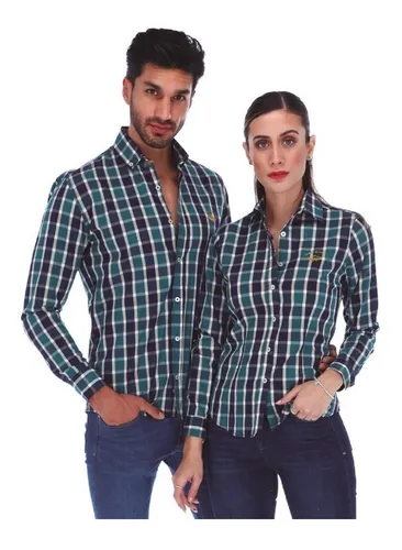 Camisa Porto Blanco Clasica Cuadros Verde Azul