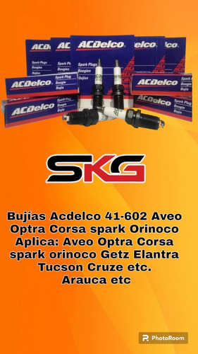 Bujías Acdelco 41-602 (aveo, Optra, Corsa. Spark, Orinoco)