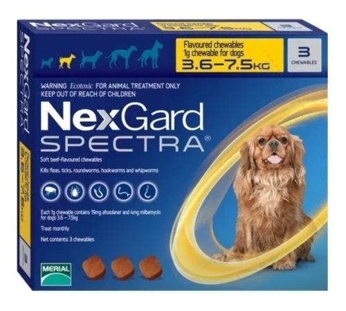 Imagen 1 de 1 de Nexgard Spectra 3.6kg A 7.5kg Contiene 3 Pastillas.