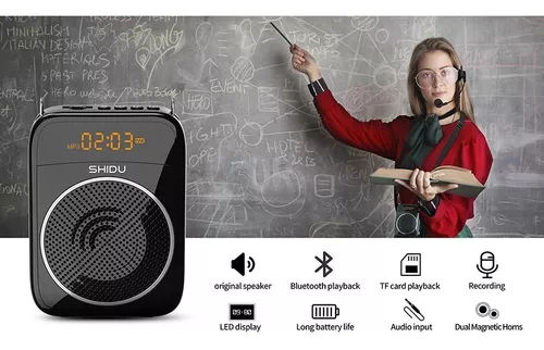 Amplificador de voz para profesores con micrófono, pantalla LED, 2000 mAh,  recargable, 15 W, Bluetooth, mini amplificador de voz portátil, altavoz