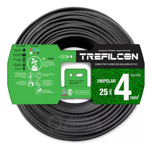 Cable Unipolar 4mm Normalizado Trefilcon Negro Rollo X 25mts