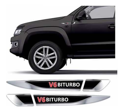 Par Adesivo Aplique Volkswagen Vw Amarok V6 Biturbo Resinado