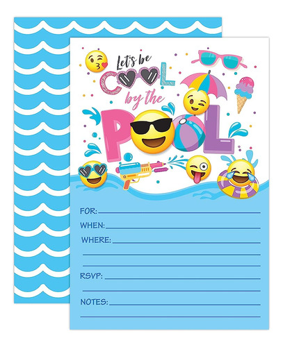 Girl Emoji Pool Party Invitaciones De Cumpleaños, Summer Poo