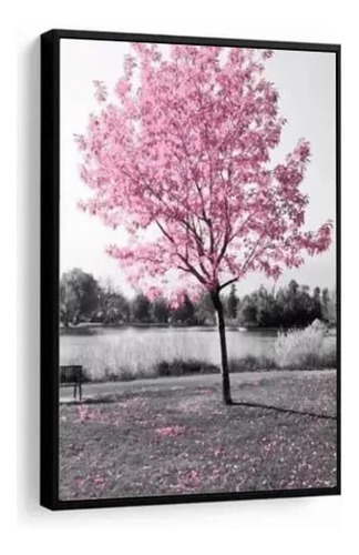 Quadro Decorativo Árvore Rosa Paisagem Decoração Com Moldura