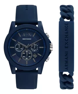 Reloj Armani Hombre Silicona Todo Azul Crono +pulsera Ax7128