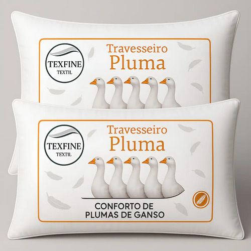 Kit 2 Travesseiro Pena Pluma de Ganso Sintetica Siliconada Lavavel Toque Macio 70x50cm