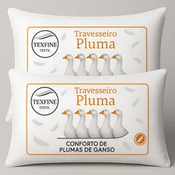 Kit 2 Travesseiro Pena Pluma de Ganso Sintetica Siliconada Lavavel Toque Macio 70x50cm - R$ 29,89