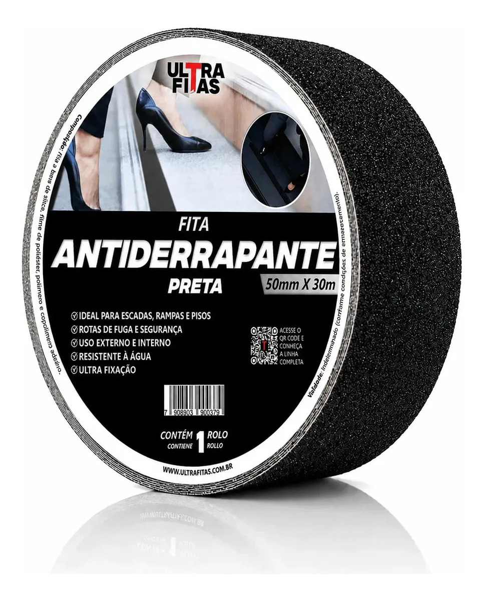 Fita Antiderrapante Ultra Fitas Preta 50mm x 30m Resistência Água Escadas
