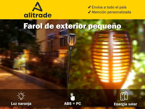 Imagen 2 de 10 de Farol Solar Exterior Led Fuego Calida Aplique Pared Jardin