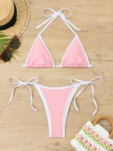 Traje De Baño Triángulo Para Mujer A Juego De Color Sólido