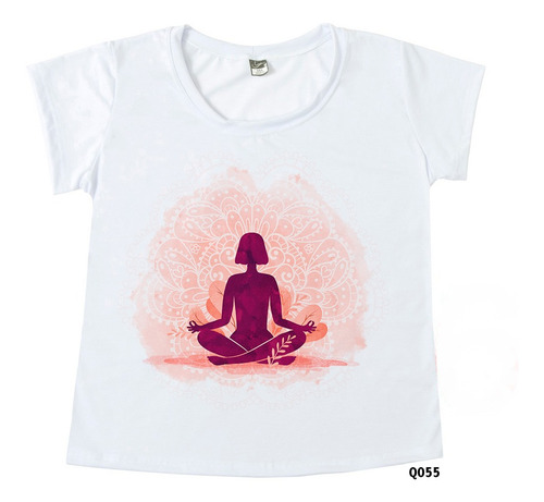 Camiseta Feminina Plus Size Yoga Fundo Mandala Rosa Q055