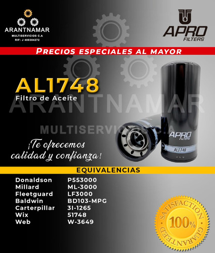 Filtro Aceite Apro Al1748 51748 P553000 Bs103mgp