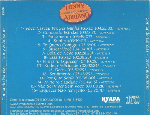 Cd - Tonny & Adriano - Contando Estrelas (Usado)