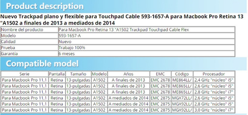 Imagen 3 de 3 de Flex Ribbon Cable, Nuevo Trackpad Touchpad 593-1657-a