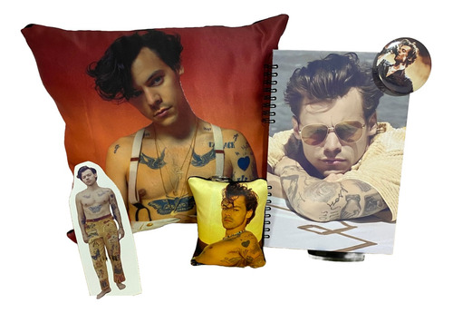 Paquete 2 Cojin Harry Styles Libreta Banda Llavero Pin