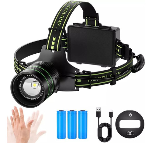 Linterna Frontal Led Recargable,90000 Lúmenes 10 Modos