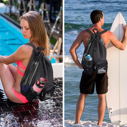 Mochila De Malla Con Cordón Para Playa, Ideal Para Natación, Gimnasio Y Entrenamiento.