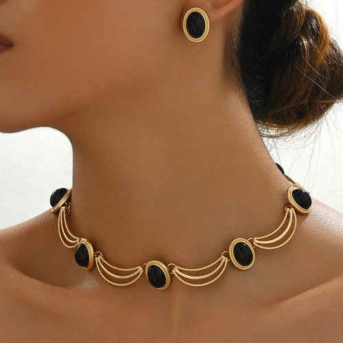 Conjunto De Pendientes De Piedras Preciosas Negras Para Muje
